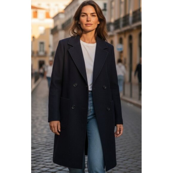 FLEURETTE DOUBLE BREASTED WOOL /Cashmere A-LINE MIDNIGHT LONG JACKET COAT sz 8 - Picture 15 of 15